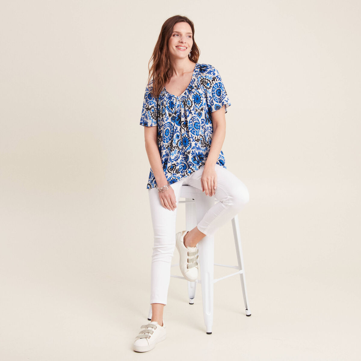 Blouse manches courtes bleu femme