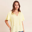 Blouse col v manches coudes jaune pastel femme