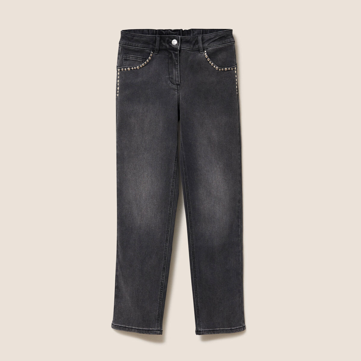 Jean droit 7/8&egrave;me taille bascul&eacute;e denim gris femme