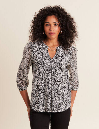 Blouse manches 3/4 noir femme