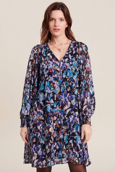 Robe évasée manches longues bleu femme