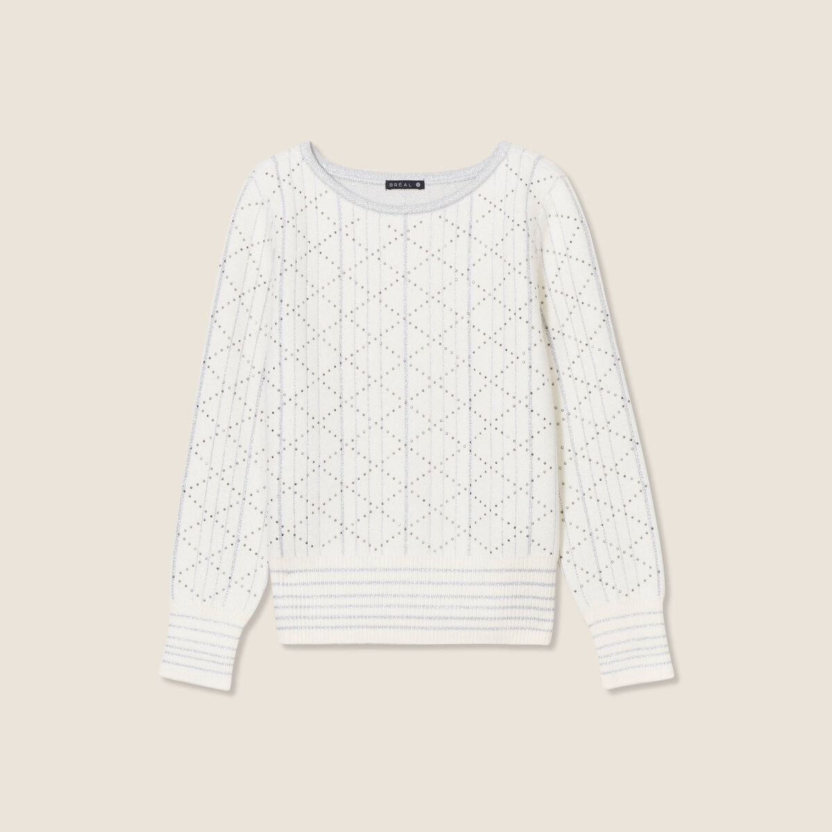 Pull manches longues clous ecru femme