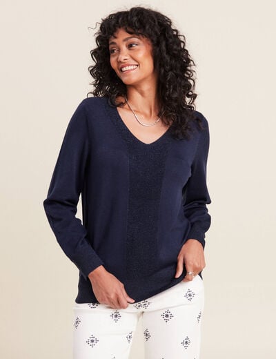 Pull manches longues bleu marine femme