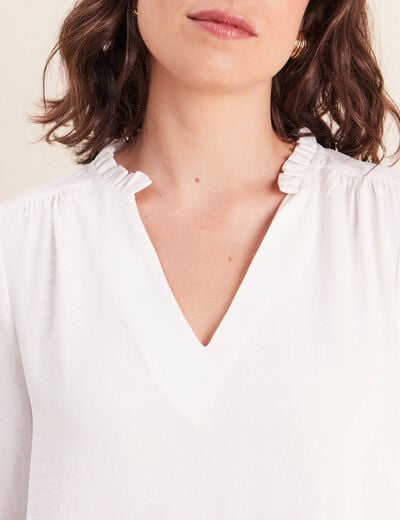 Blouse col v manches longues fluide ecru femme
