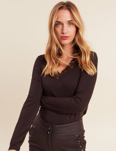 T-shirt thermo-douceur manches longues marron fonc&eacute; femme