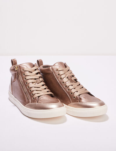 Baskets montantes métallisées rose clair femme