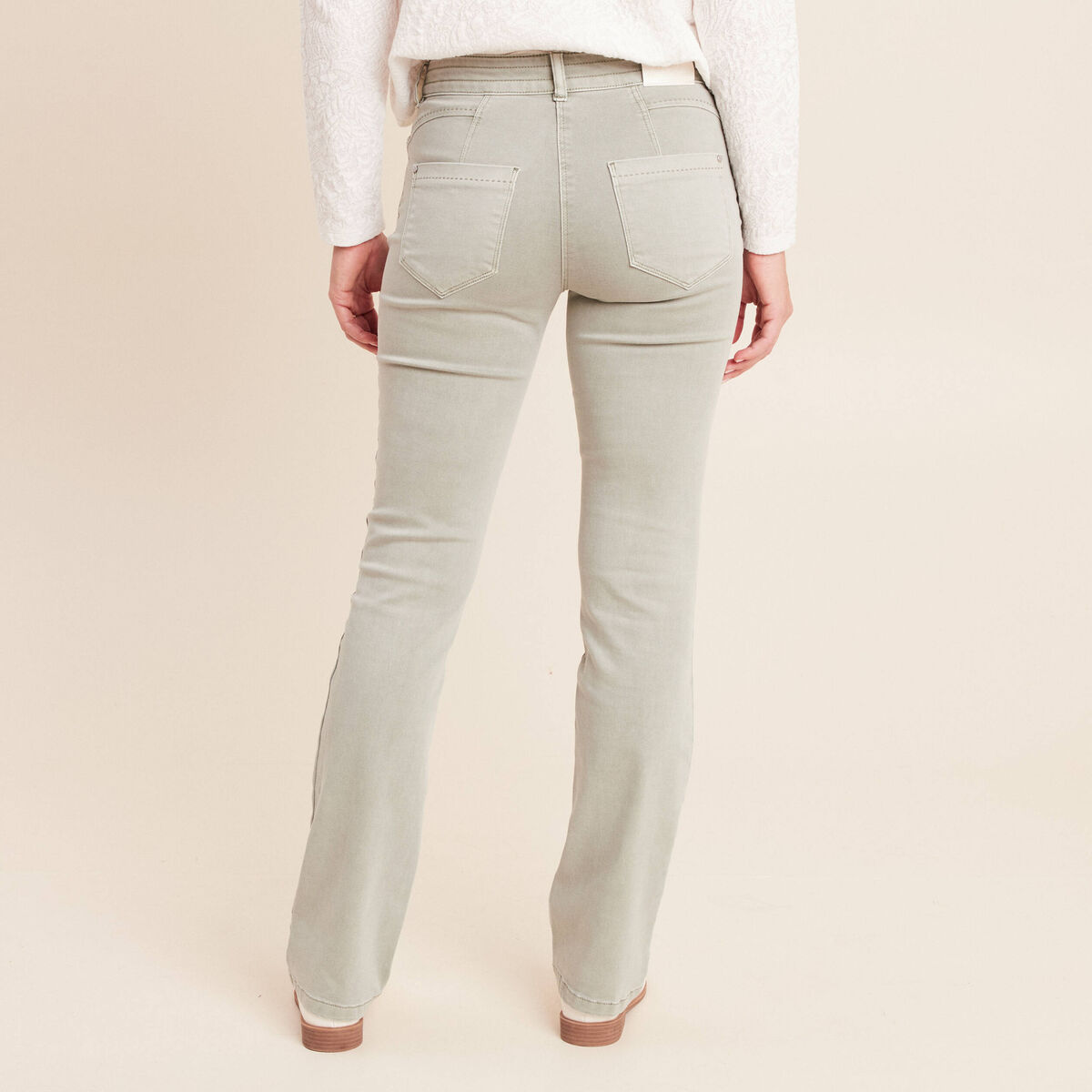 Jean coupe droite taille bascul&eacute;e vert clair femme