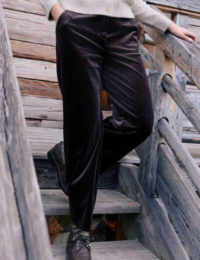 Pantalon large taille haute marron fonc&eacute; femme