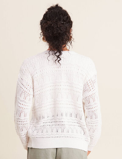 Gilet manches longues ajouré ecru femme