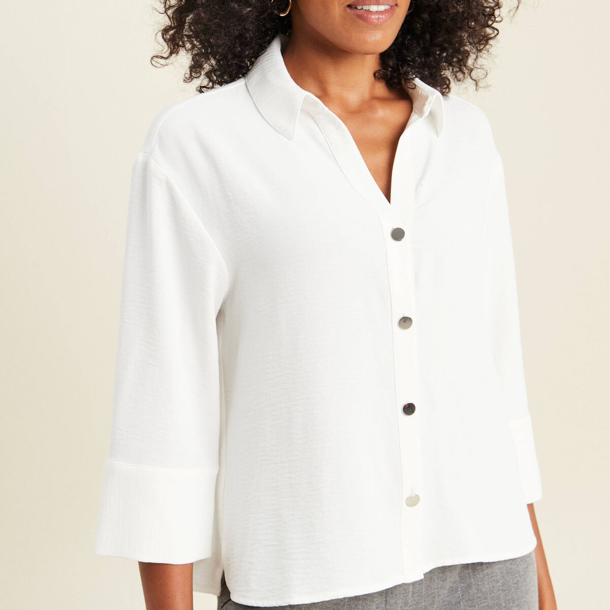 Chemise col chemise manches 3/4 ecru femme