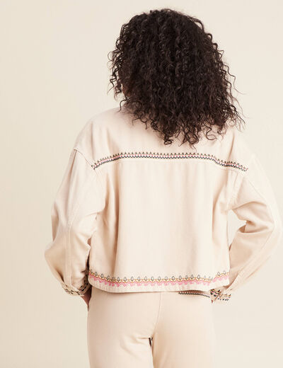 Veste en jean brodée denim beige femme