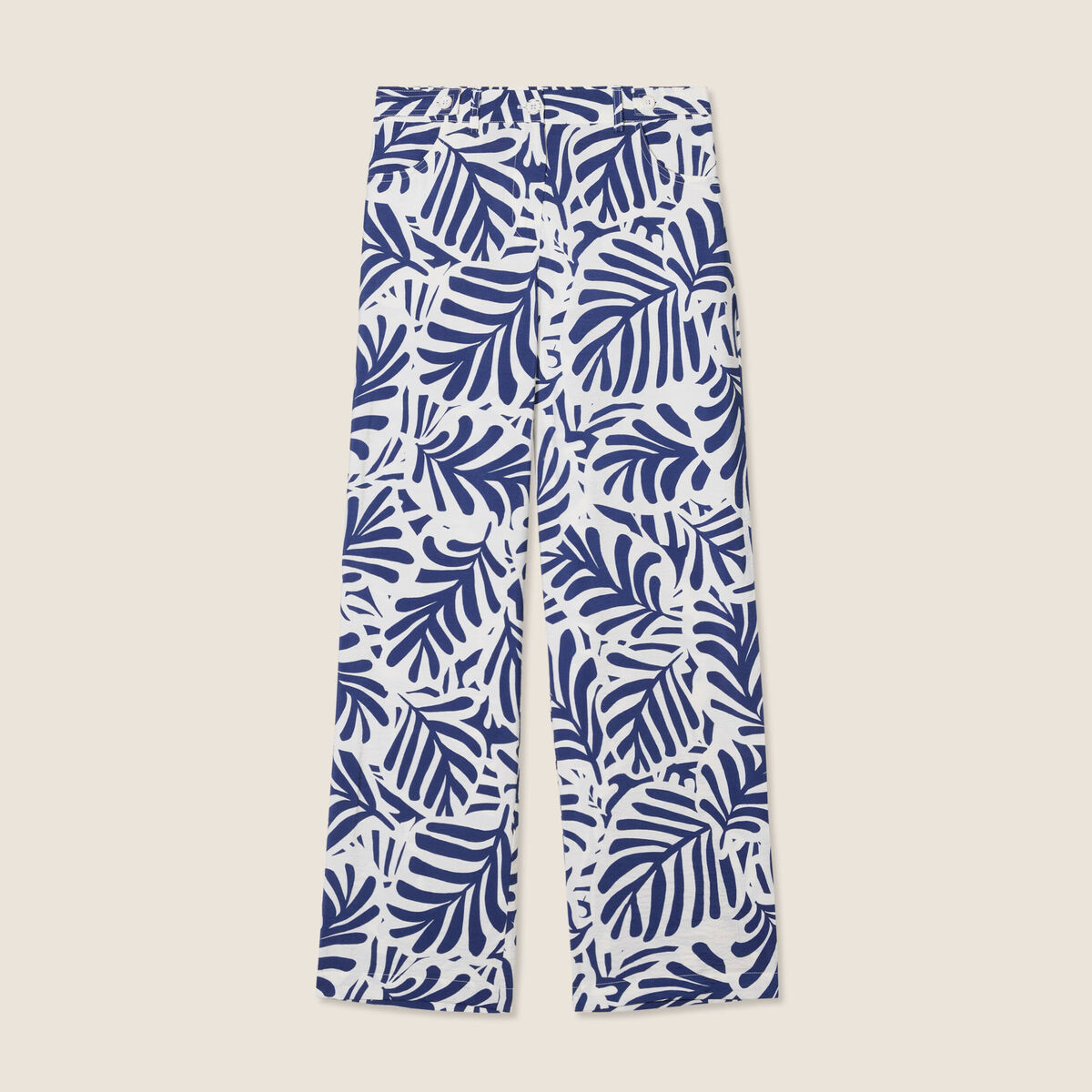 Pantalon fluide taille haute blanc femme