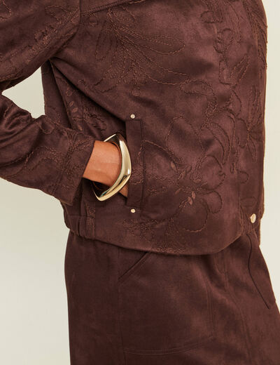 Veste col montant doubl&eacute;e marron fonc&eacute; femme