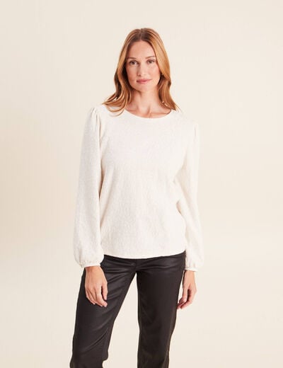 Blouse col rond manches longues ivoire femme