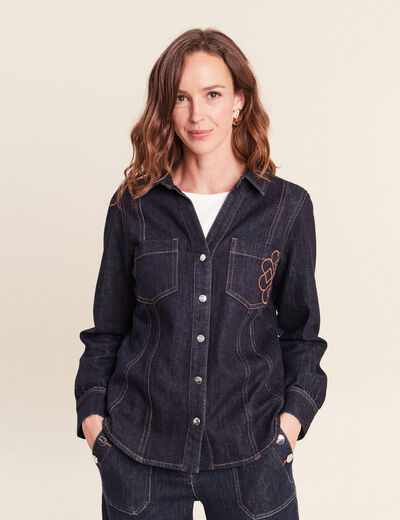Chemise cintr&eacute;e en jean manches longues denim brut femme
