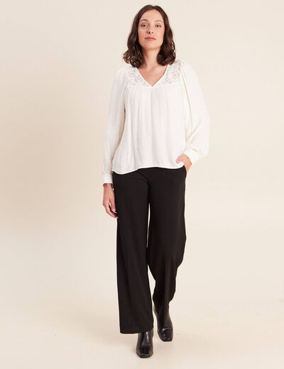 Chemise ample col v manches longues ecru femme