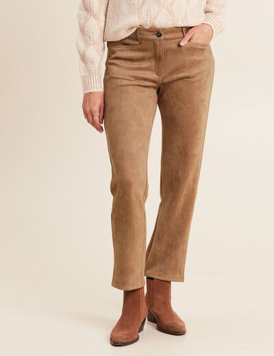 Pantalon droit suédine 7/8ème marron femme