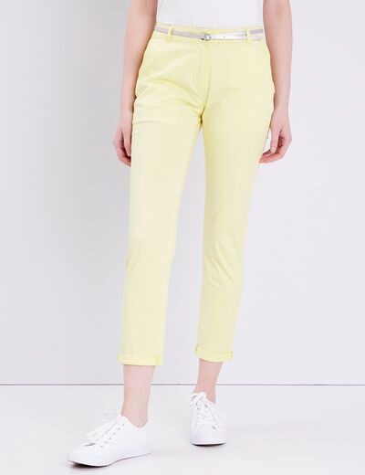 Pantalon chino droit jaune pastel femme