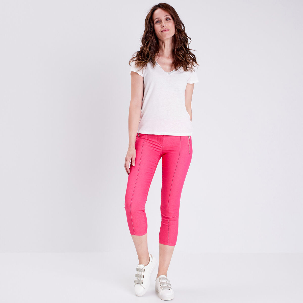 Pantacourt taille standard rose framboise femme