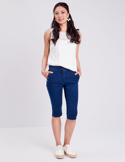 Pantacourt ajusté en jean denim brut femme