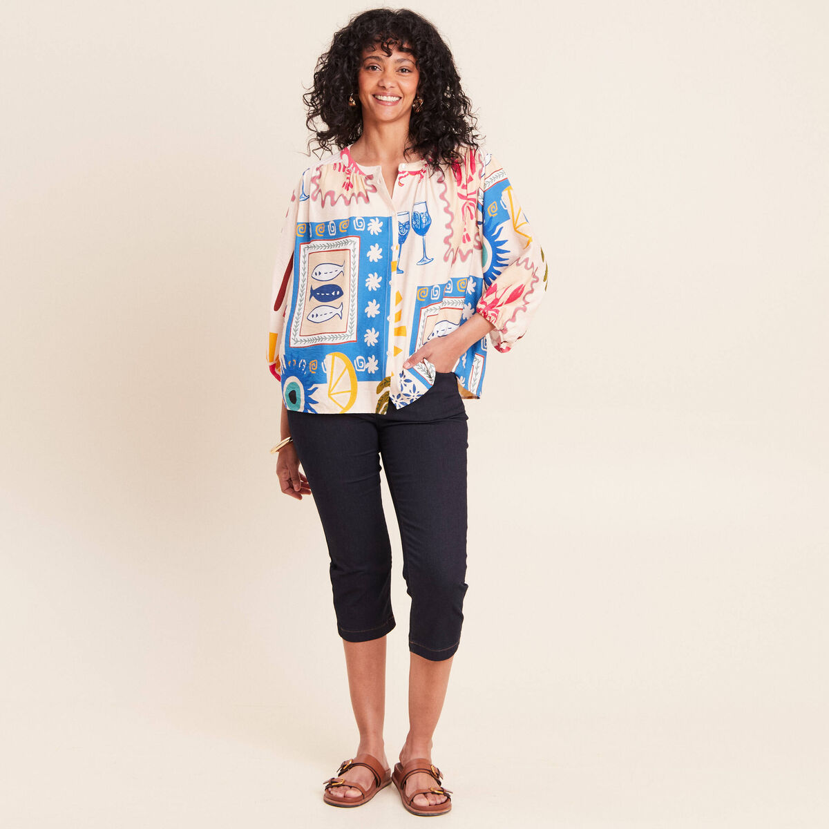 Chemise ample courte manches 3/4 multicolore femme