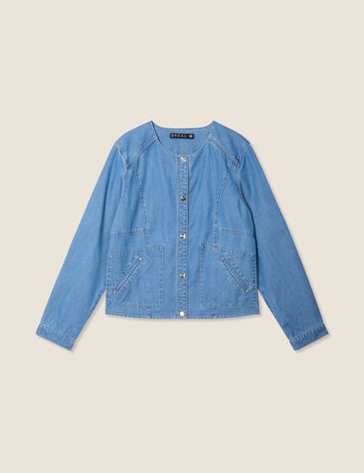 Blouson boutonné en jean denim double stone femme