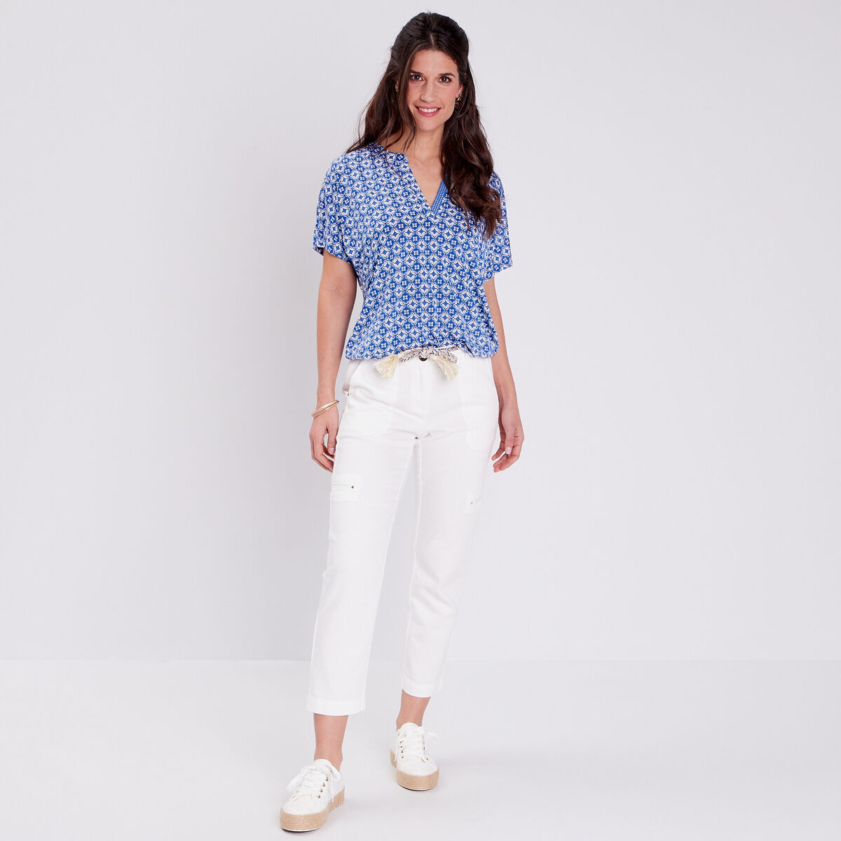 T-shirt &agrave; manches courtes bleu fonc&eacute; femme