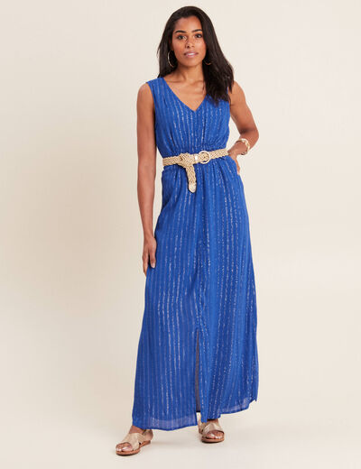 Robe longue évasée bleu electrique femme