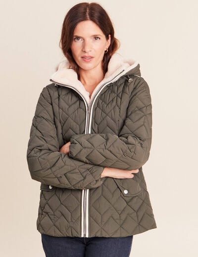 Doudoune doubl&eacute;e avec capuche vert kaki femme