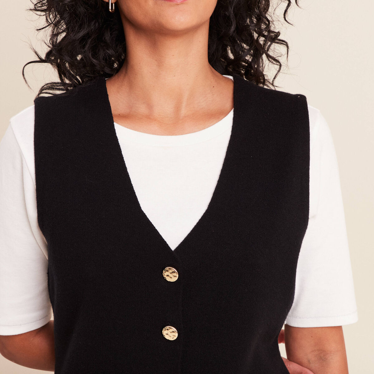 Gilet droit mi-long sans manches noir femme