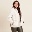 Manteau effet laine mouton &agrave; capuche ecru femme