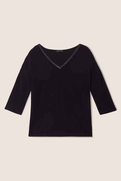 T-shirt manches 3/4 noir femme