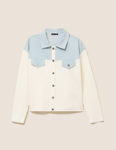 Gilet manches longues col chemise ecru femme