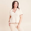 Pull col chemise manches courtes ecru femme