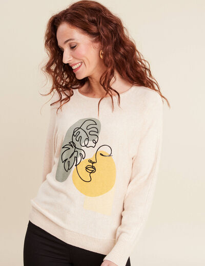 Pull manches longues creme femme