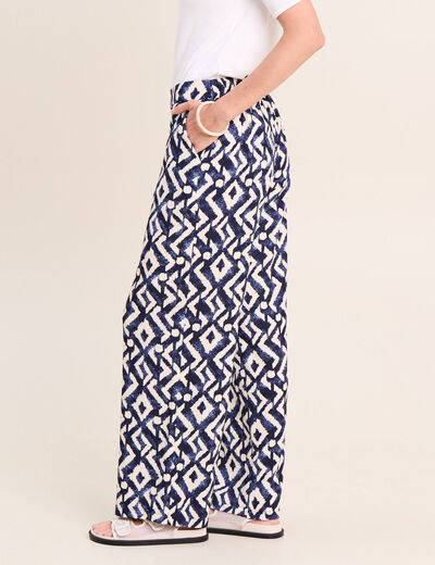 Pantalon large taille haute bleu femme
