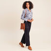 Chemise droite manches longues bleu fonc&eacute; femme