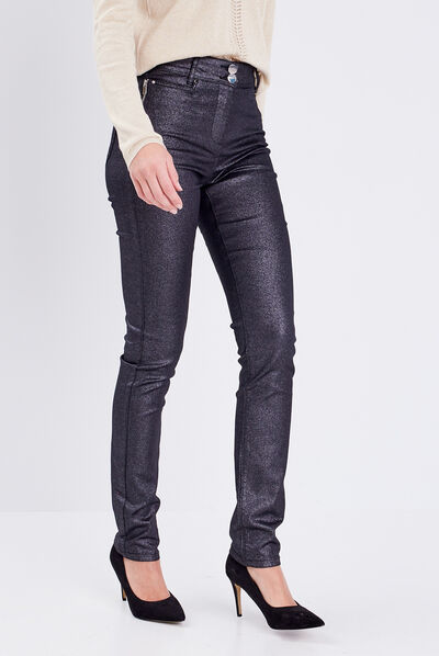 Pantalon ajusté enduit couleur argent femme