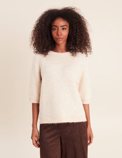 Pull col rond &agrave; sequins beige femme