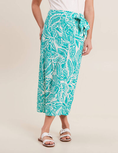 Jupe midi portefeuille satin vert émeraude femme