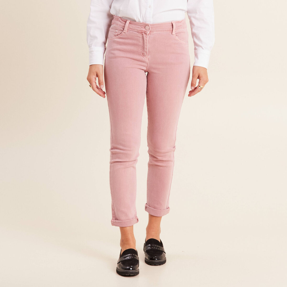 Jean ajusté 7/8ème 5 poches mauve femme