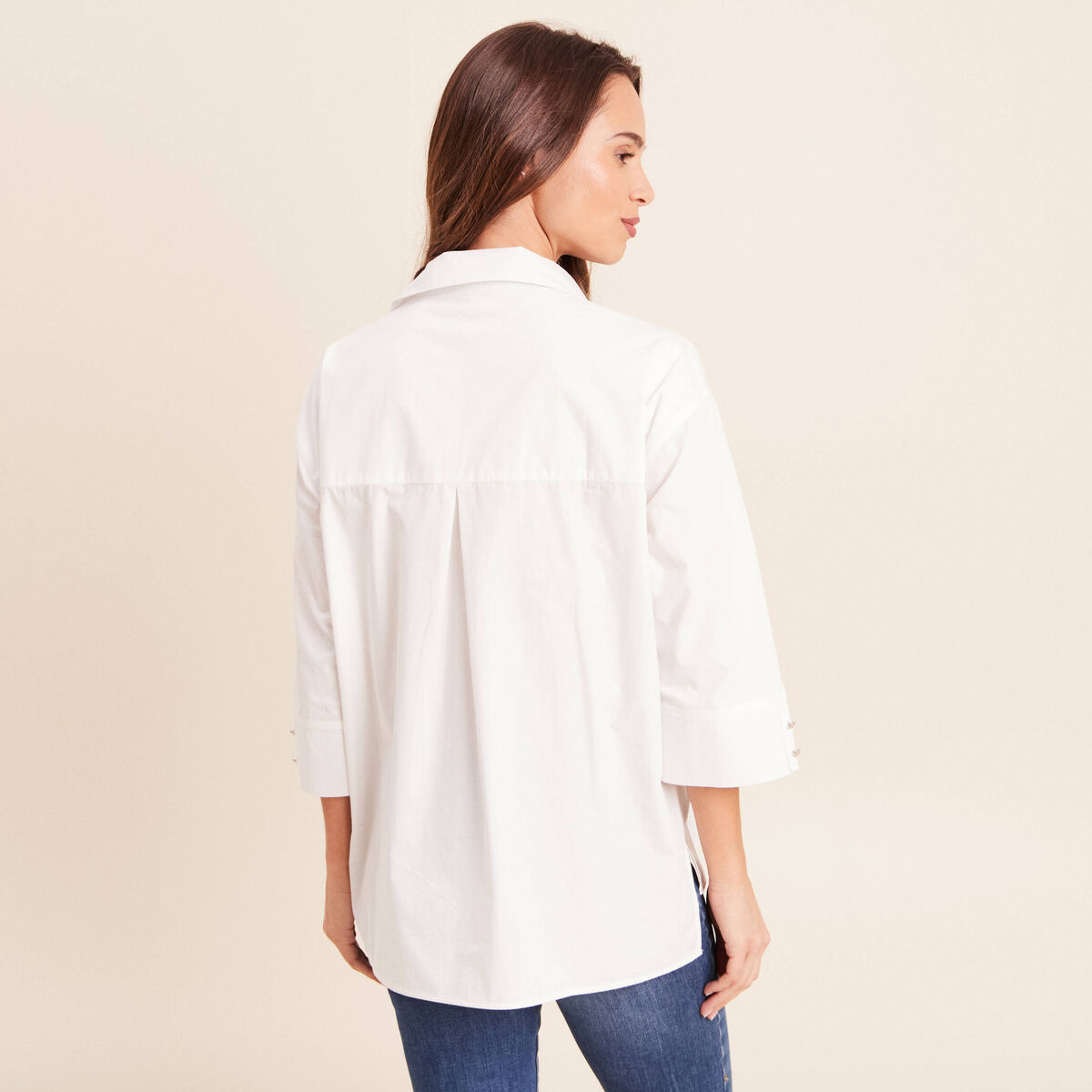 Chemise ample en coton manches 3/4 ecru femme