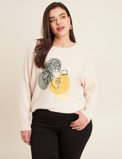 Pull manches longues creme femme