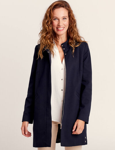 Manteau zippé et boutonné bleu foncé femme