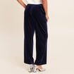 Pantalon large taille haute &agrave; paillettes bleu fonc&eacute; femme