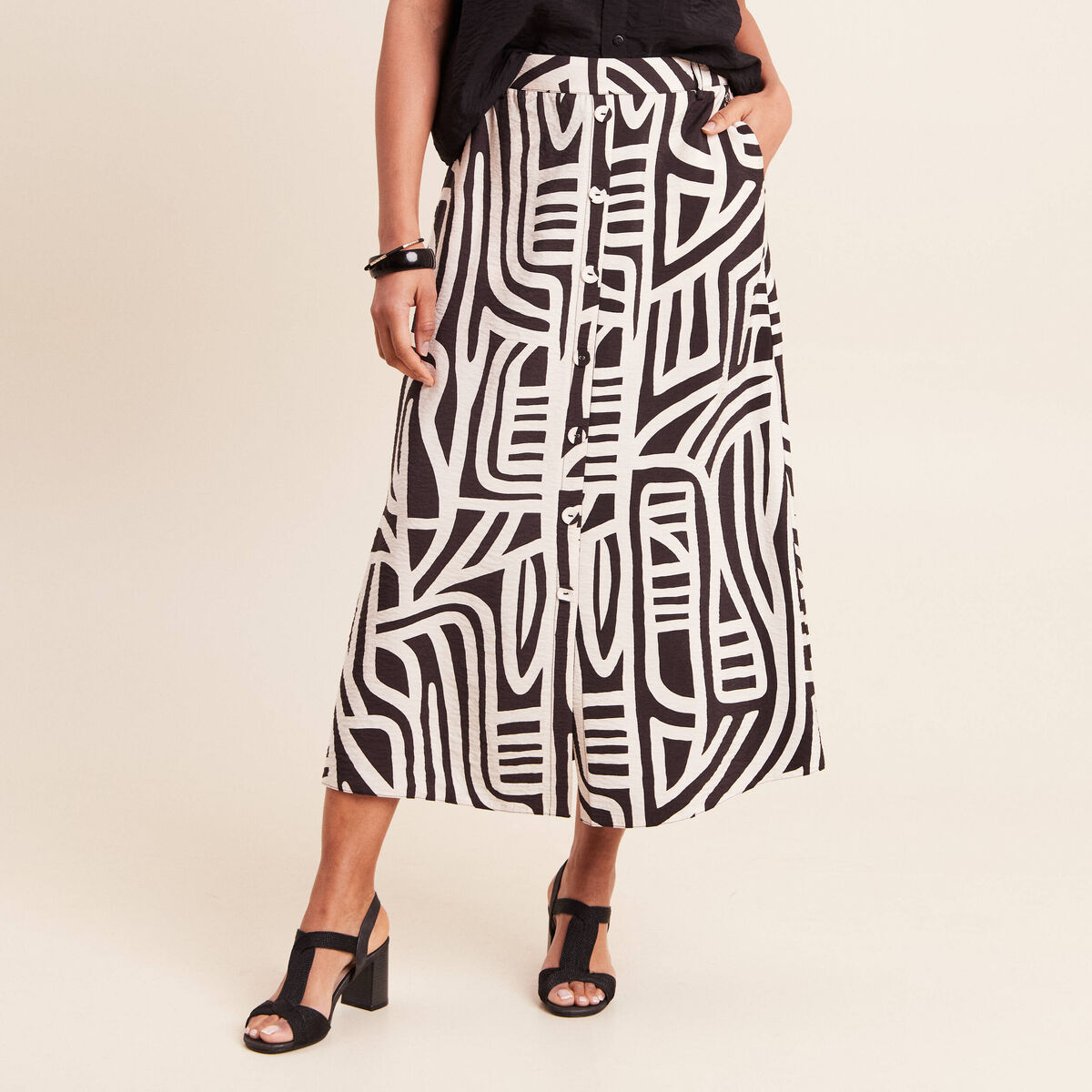 Jupe longue &eacute;vas&eacute;e r&eacute;versible noir femme