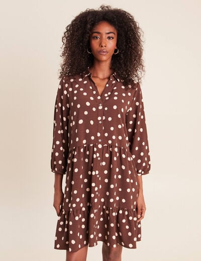 Robe courte &eacute;vas&eacute;e col chemise marron femme