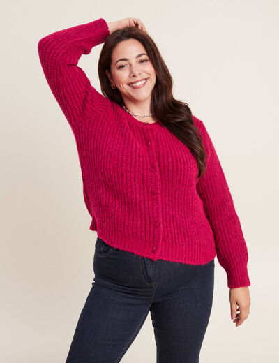 Gilet manches longues rose framboise femme