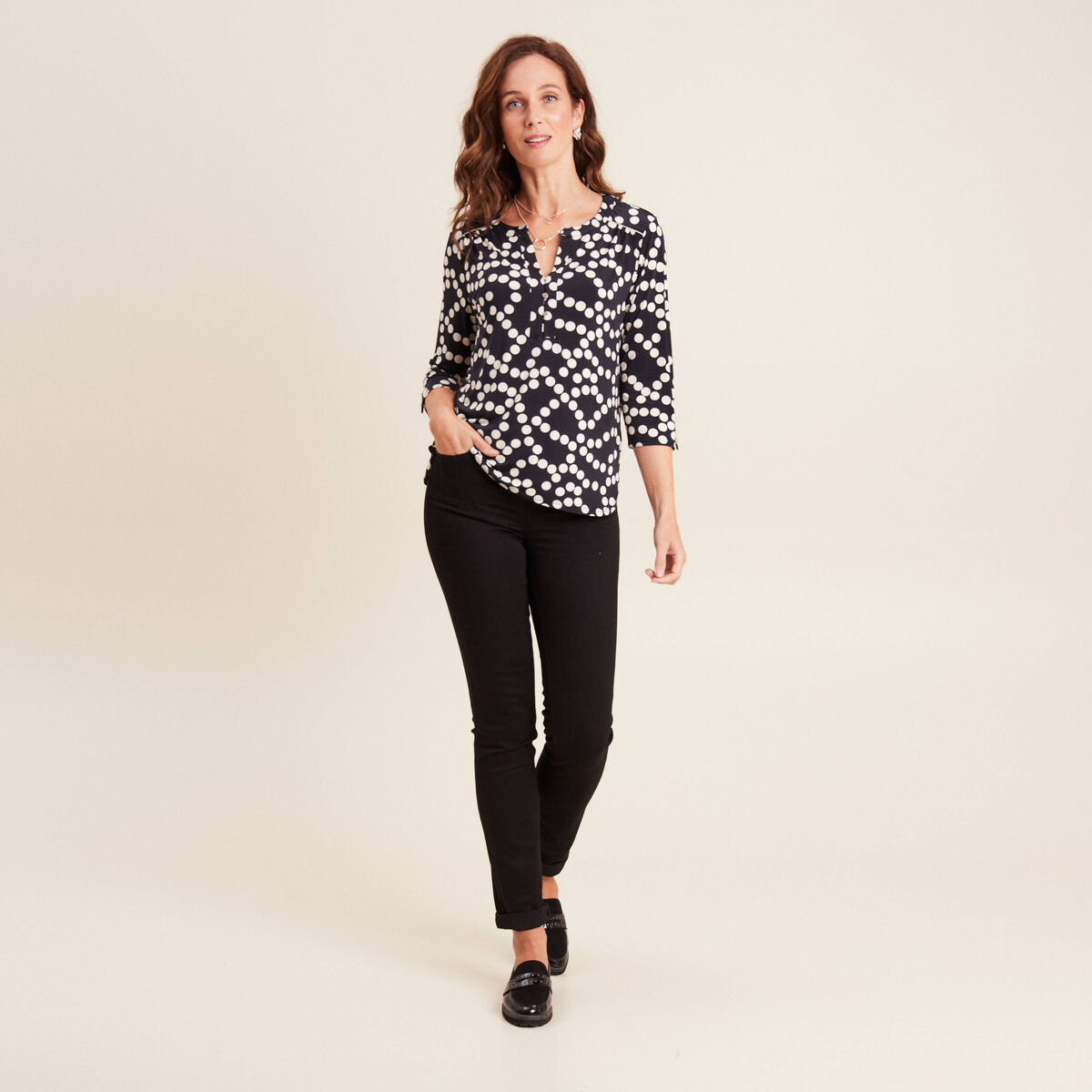 Blouse manches 3/4 noir femme