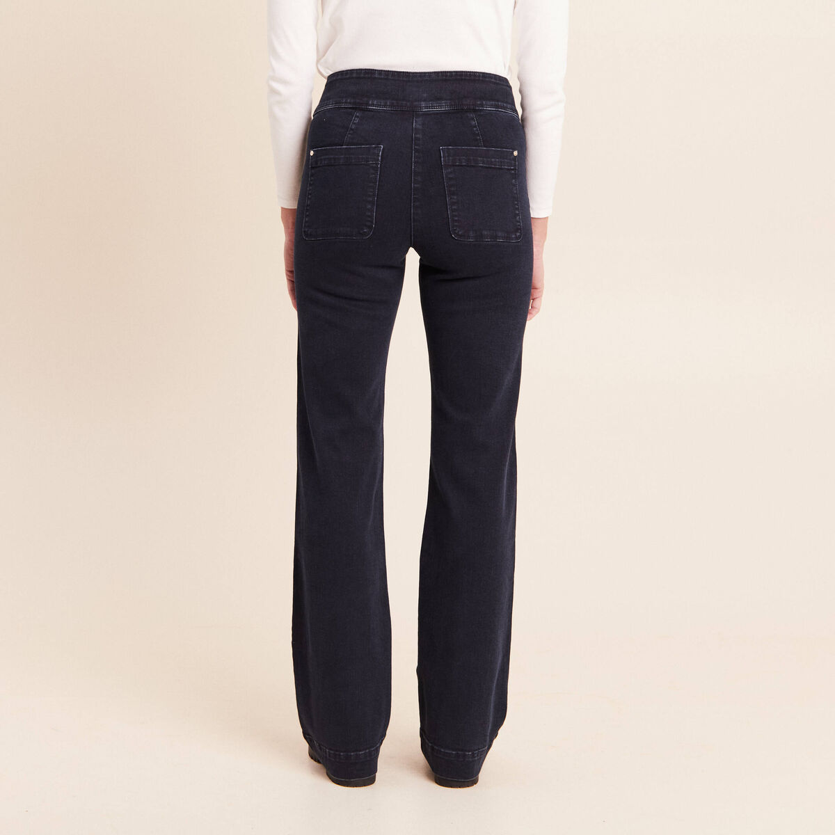 Jean coupe bootcut taille haute denim blue black femme